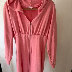 VENUS Coral Pink Zip-Front Hooded Sweater Dress